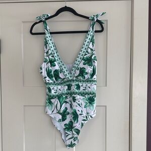 Green Leaf Print Swimsuit